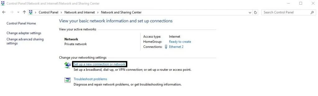 Network and Sharing Center