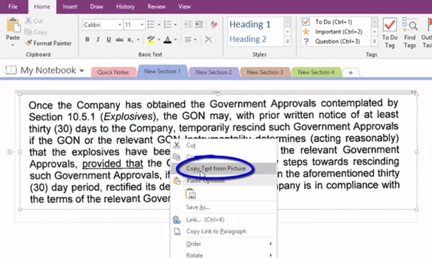 copy text from OneNote image